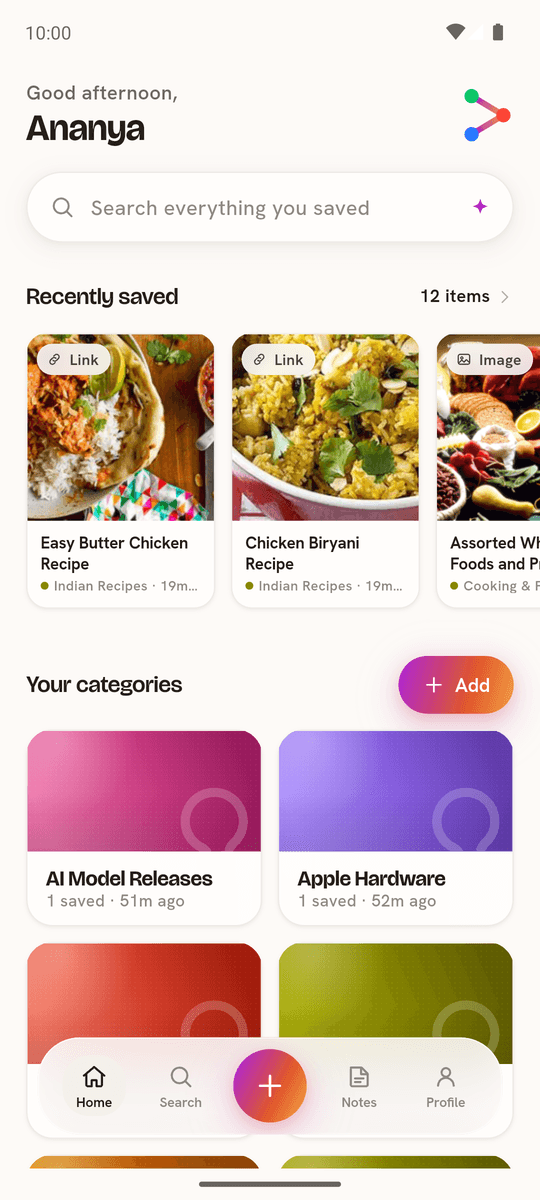The Pockit app home screen